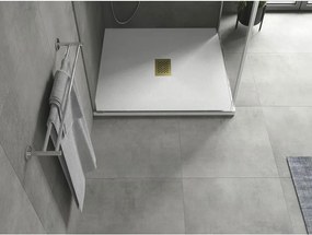 Mexen Hugo, štvorcová sprchová vanička SMC 100 x 100 cm, biela, zlatá krytka, 42101010-G