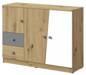 Komoda Seraphina WK7 (dub artisan + biela + sivá). Vlastná spoľahlivá doprava až k Vám domov. 1122573