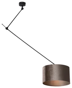 Závesná lampa čierna so zamatovým tienidlom taupe 35cm - Blitz