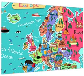 Sklenený obraz - Detská mapa Európy (70x50 cm)