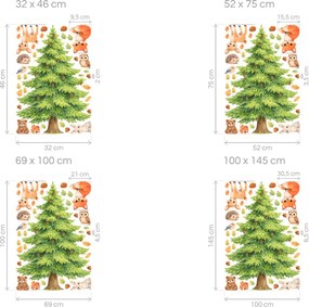 Roztomilé zvieratká a strom textilné prelepovacie nálepky na stenu arch 32 x 46 cm