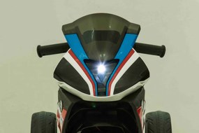 Ramiz BMW HP4 Detský motocykel na batérie Modrá + 3 kolieska + LED + MP3 USB + Eco koža