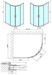 Polysan Polysan, EASY LINE štvrťkruhová sprchová zástena 1100x800mm, L/R, číre sklo, EL2415