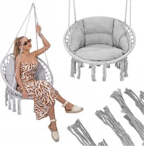 Springos Bocianie hniezdo so strapcami – závesné kreslo s vankúšom sivé SPR0045