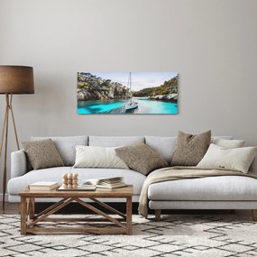 Obraz - Pláž s plachetnicou (120x50 cm)