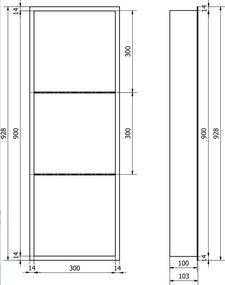 Mexen X-Wall-R, polica na zapustenie s prírubou  90 x 30 cm, medená matná - 19C0903010S