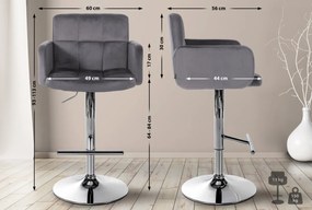 Barová stolička Los Angeles - zamat, chróm rám - tmavo šedá