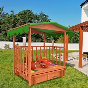 Pieskovisko s verandou HAPPY, 130x130x143cm, hnedá/zelená Jurhan