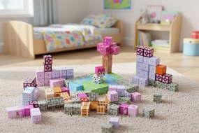 MULTISTORE Magnetické kocky – stavebnica 140 dielov pre deti 3+ (farebné, ružové)