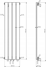 Gamma Vertical, vykurovacie teleso 1100x296 mm, 368W, čierna matná, GMA-VERT-1100296-BK