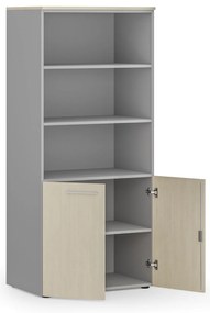 Kombinovaná kancelárska skriňa PRIMO GRAY, nízke dvere, 800 x 500 x 1781 mm, sivá/breza