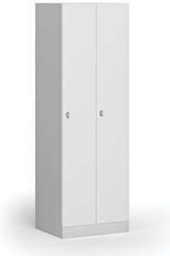 Kovová šatníková skrinka S1, 2-dverová, 1850 x 600 x 500 mm, demont, otočný zámok, laminované dvere, biela
