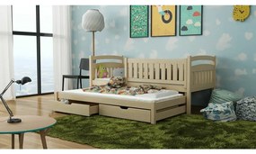 Detská posteľ z masívu borovice GABRIEL s prístelkou a šuplíky - 200x90 cm - biela