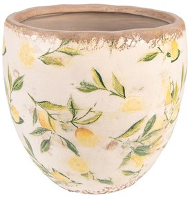 Béžový keramický obal na kvetináč s citrónmi Lemonio L - Ø19*19 cm