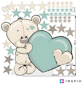 Nálepka do detskej izby - Medvedík s hviezdami v tyrkysovej farbe