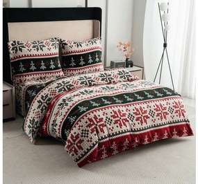 Sada 2ks mikroplyšových obliečok FROSTED CHRISTMAS farebné + obliečka mikroplyš SOFT 180x200 cm biela, dvojlôžko