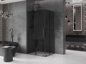 Mexen Velar L Duo, sprchový kút s posuvnými dverami 90 x 80 cm, 8mm šedé sklo, brúsený grafit, 871-090-080-02-43-95