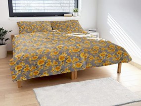 Polášek Krepové obliečky Drobné kvietky - Žltá / šedá | 140 x 200 cm / 70 x 90 cm