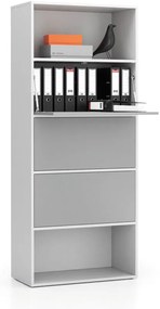 Vysoký kancelársky policový regál LAYERS, 3 boxy, 800 x 400 x 1905, biela / sivá