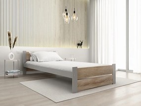 Posteľ IKAROS DOUBLE 90 x 200 cm, dub sonoma/sivá Rošt: S lamelovým roštom, Matrac: Matrac DELUXE 10 cm