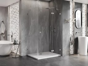 Mexen Lunar, pravostranný výklopný sprchový kút 75 x 90 cm, 8mm číre sklo, oceľový profil, 834-075-090-97-00-P