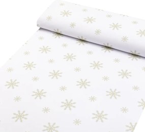 Biante Teflónový behúň na stôl TF-102 Vianočné béžové vločky na bielom 20x120 cm