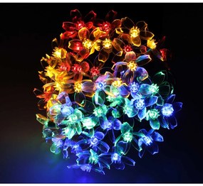 IKO Záhradné solárne svetielka 7m 50LED - kvietočky viacfarebné