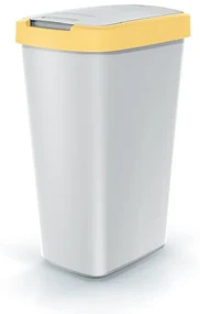 Odpadkový kôš s farebným vekom, 45 l, žltá / sivá