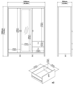 Biela šatníková skriňa so zrkadlom 150x199x58 cm Madrid – Tvilum