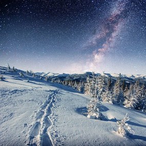 Umelecká fotografie starry sky in winter snowy night., standret, (40 x 40 cm)