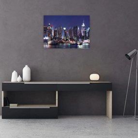 Sklenený obraz - Osvetlené New Yorské mrakodrapy (70x50 cm)