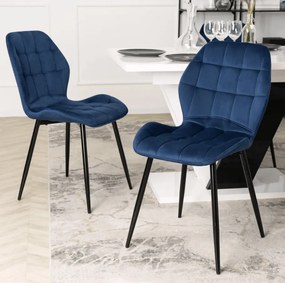 Sada stola CLARK 120-160 cm, čierny/biely lesk a 4 stoličiek LUCKY v námorníckej modrej farbe