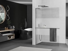 Mexen Kioto+ L, sprchová zástena Walk-In s poličkou a vešiakom 80 x 200 cm, 8mm číre sklo-námraza, grafitový profil, 800-080-123-66-35