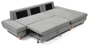 Rozkladacia rohová čalúnená sedacia súprava s úložným priestorom do tvaru L AVESTA pravá sivá