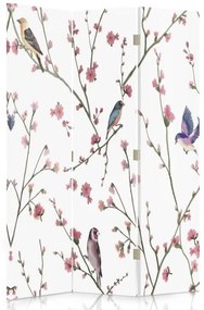 Ozdobný paraván Ptáci Květiny - 110x170 cm, trojdielny, klasický paraván