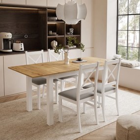 ROZKLÁDACÍ JEDÁLENSKÝ STÔL DANILO BIELY + DUB CRAFT ZLATÝ 140 / 195 cm + 4 STOLIČKY PAROS 02