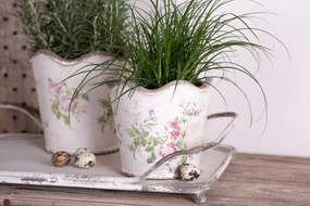 Keramický obal na kvetináč s ružami a vlnitým okrajom Rossia M - Ø16*14 cm