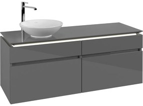 VILLEROY &amp; BOCH Legato závesná skrinka pod umývadlo na dosku (umývadlo vľavo), 4 zásuvky, s LED osvetlením, 1400 x 500 x 550 mm, Glossy Grey, B588L0FP