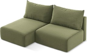 Zelená zamatová rozkladacia/s úložným priestorom rohová pohovka (ľavý roh/s leňoškou) Kalena – Makamii