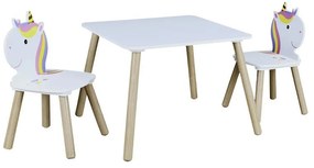 Detský drevený stolík so stoličkami Lily Home deco factory HD6764, jednorožec