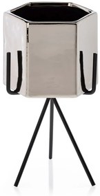 KERAMICKÝ KVETINÁČ SO STOJANOM SASHI SADA 3KS 20X9,5 CM+18X10 CM+16X9,5 CM STRIEBORNÁ