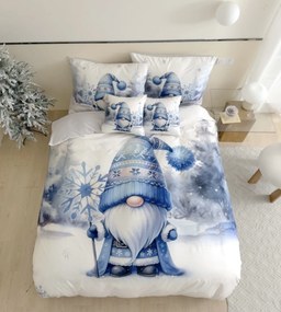 3 dielne Vianočné Flanelové obliečky 3D polycotton  Modrý Trpaslík 200x140cm+90x70cm TiaHome