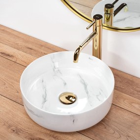 Keramické umývadlo na dosku REA SAMI NATURE MARBLE ø 36 cm mramor lesk
