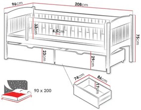 Detská posteľ 90 cm Jerasto (sivá) (s roštom) (s úl. priestorom). Vlastná spoľahlivá doprava až k Vám domov. 1103329