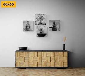 Set obrazov s čiernobielym Feng Shui motívom - 4x 60x60