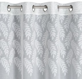 Biela záclona zdobená vzorom listov TANA na krúžkoch 140 x 250 cm