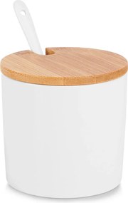 VILDE Guľatá keramická cukornička s bambusovým viečkom a lyžičkou, 250ML biela