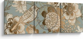 Obraz - Záhrada s vtáčikom (s hodinami) (90x30 cm)