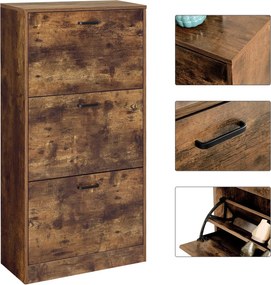 Botník s 3 výklopnými dvierkami, skrinka na topánky, rustikálna hnedá