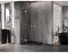 Mexen Lunar, L polkruhový výklopný sprchový kút 90 x 90 cm, 8mm číre sklo, zlatý profil, 833L-090L-090P-50-00